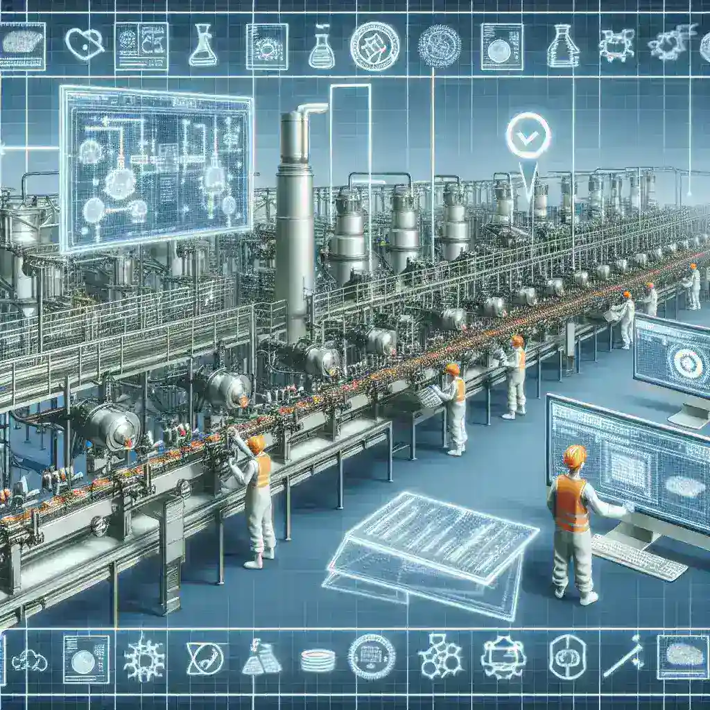 Alt text: "مصنع غذائي يستخدم التوائم الرقمية لمراقبة جودة المنتجات وضمان الالتزام بالمعايير الحلال"