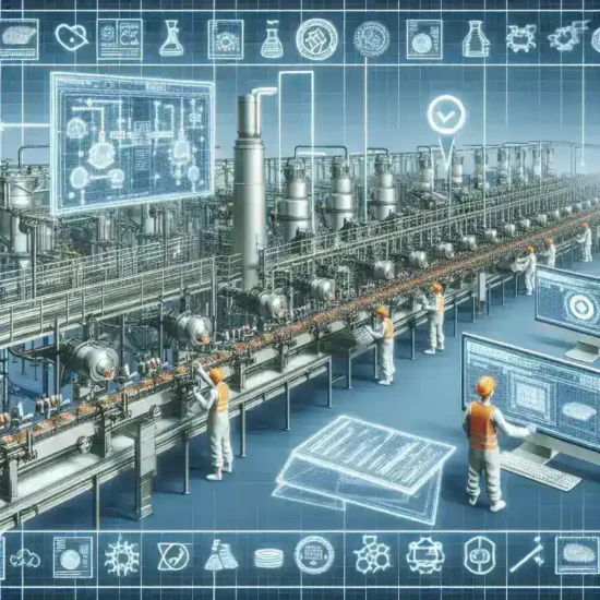 Alt text: "مصنع غذائي يستخدم التوائم الرقمية لمراقبة جودة المنتجات وضمان الالتزام بالمعايير الحلال"